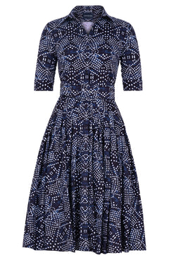 Amber Dress Shirt Collar 1/2 Sleeve Long Length Cotton Stretch (Shibori Boho)