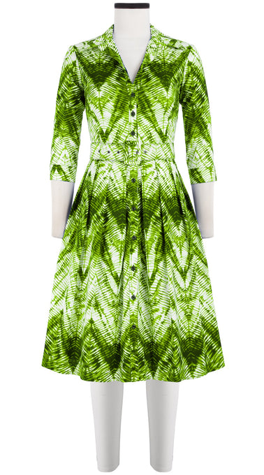 Audrey Dress #1 Shirt Collar 3/4 Sleeve Cotton Stretch (Shibori Chevron)