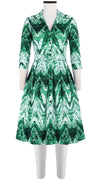 Audrey Dress #1 Shirt Collar 3/4 Sleeve Cotton Stretch (Shibori Chevron)