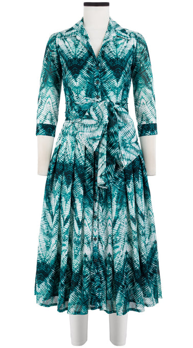 Audrey Dress #4 Shirt Collar 3/4 Sleeve Midi Length Cotton Musola (Shibori Chevron)