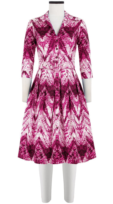 Audrey Dress #1 Shirt Collar 3/4 Sleeve Cotton Stretch (Shibori Chevron)