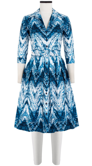 Audrey Dress #1 Shirt Collar 3/4 Sleeve Cotton Stretch (Shibori Chevron)
