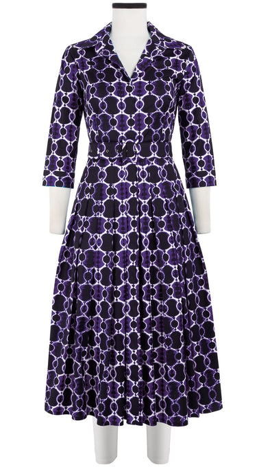 Audrey Dress #4 Shirt Collar 3/4 Sleeve Midi Length Cotton Stretch (Shibori Chinami Small)
