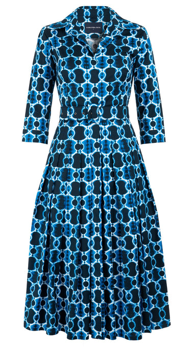 Audrey Dress #4 Shirt Collar 3/4 Sleeve Midi Length Cotton Stretch (Shibori Chinami Small)