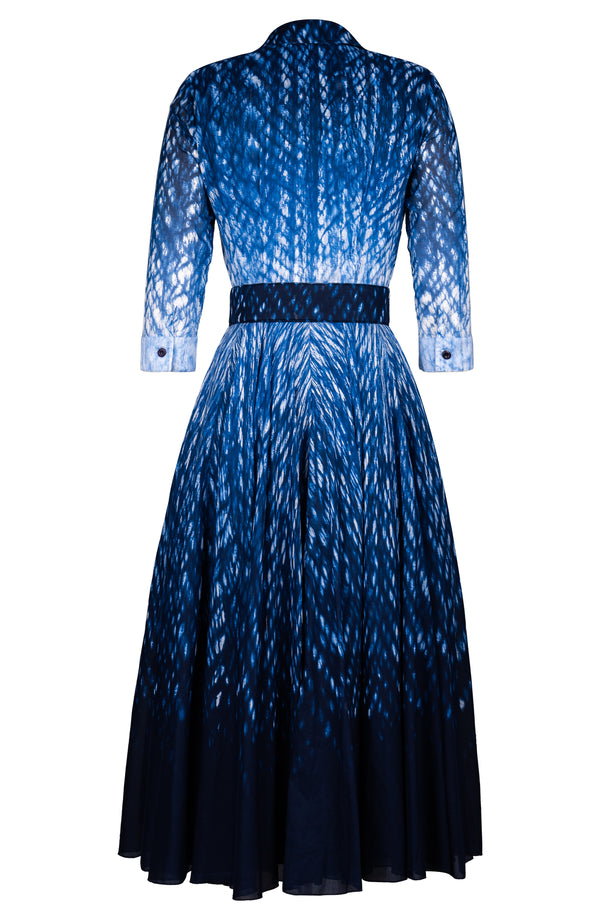 Aster Dress Shirt Collar 3/4 Sleeve Midi Plus Length Cotton Musola (Shibori Degrade)