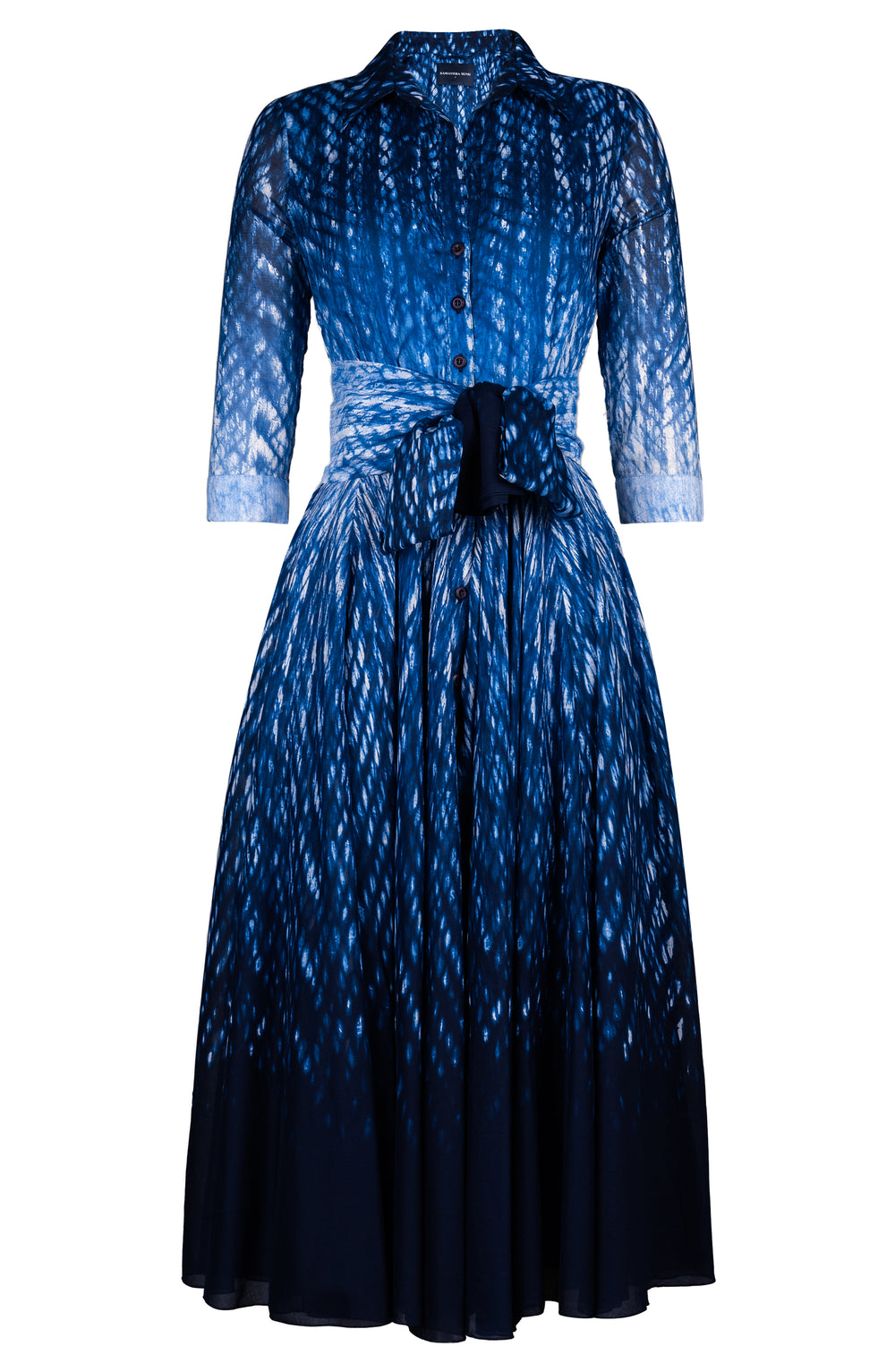 Aster Dress Shirt Collar 3/4 Sleeve Midi Plus Length Cotton Musola (Shibori Degrade)