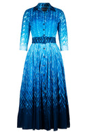 Aster Dress Shirt Collar 3/4 Sleeve Midi Plus Length Cotton Musola (Shibori Degrade)