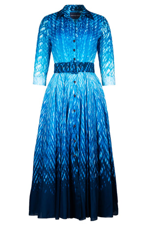 Aster Dress Shirt Collar 3/4 Sleeve Midi Plus Length Cotton Musola (Shibori Degrade)