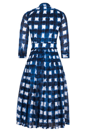 Audrey Dress #4 Shirt Collar 3/4 Sleeve Midi Length Musola (Shibori Gingham)