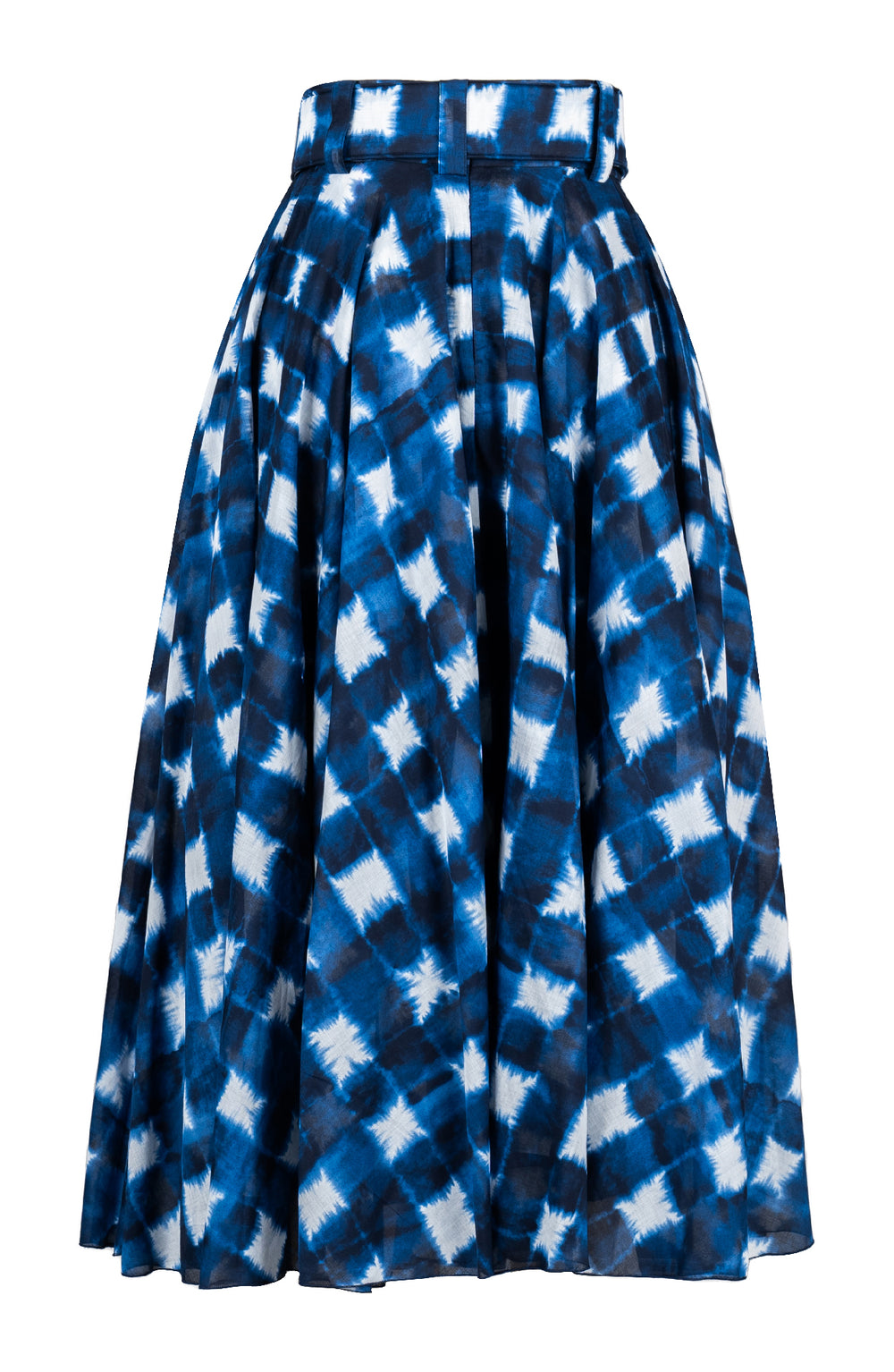 Aster Skirt #1 with Belt Midi Length Cotton Musola (Shibori Gingham)