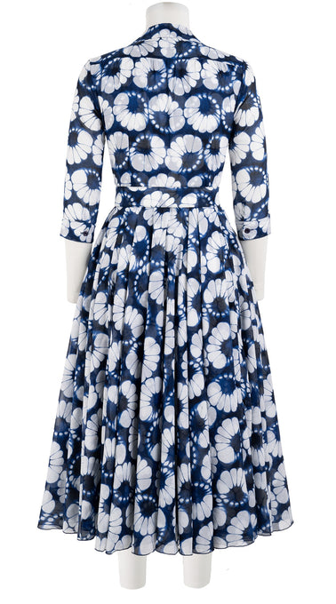 Aster Dress Shirt Collar 3/4 Sleeve Midi Length Cotton Musola (Shibori Lotus)