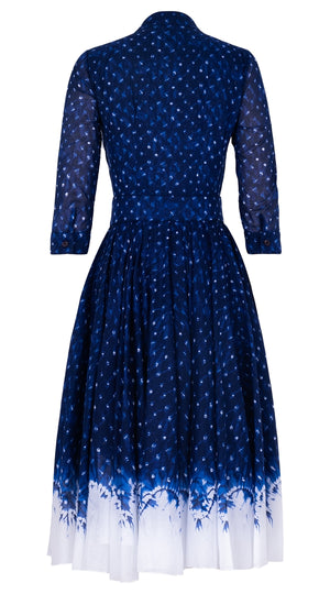 Aster Dress Shirt Collar 3/4 Sleeve Midi Length Cotton Musola (Shibori Midnight)
