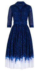 Aster Dress Shirt Collar 3/4 Sleeve Midi Length Cotton Musola (Shibori Midnight)