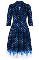 Audrey Dress #1 Shirt Collar 3/4 Sleeve Long Length Cotton Stretch (Shibori Midnight)