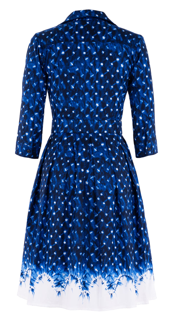 Audrey Dress #1 Shirt Collar 3/4 Sleeve Regular Length Cotton Stretch (Shibori Midnight)