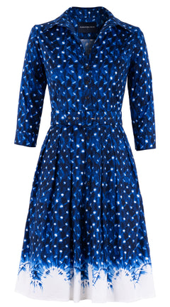 Audrey Dress #1 Shirt Collar 3/4 Sleeve Regular Length Cotton Stretch (Shibori Midnight)