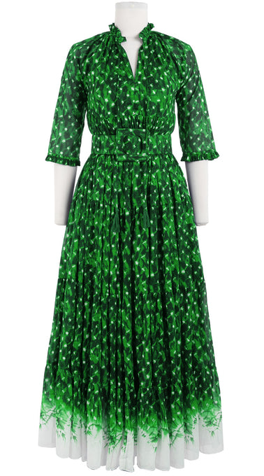 Eden Dress Crew Neck 3/4 Sleeve with Hamilton Belt Maxi Length Cotton Musola (Shibori Midnight Border)
