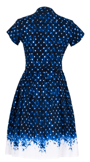 Audrey Dress #1 Shirt Collar Cap Sleeve Regular Length Cotton Stretch (Shibori Midnight)