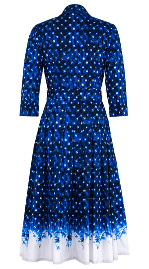 Audrey Dress #4 Shirt Collar 3/4 Sleeve Midi Length Cotton Musola (Shibori Midnight)