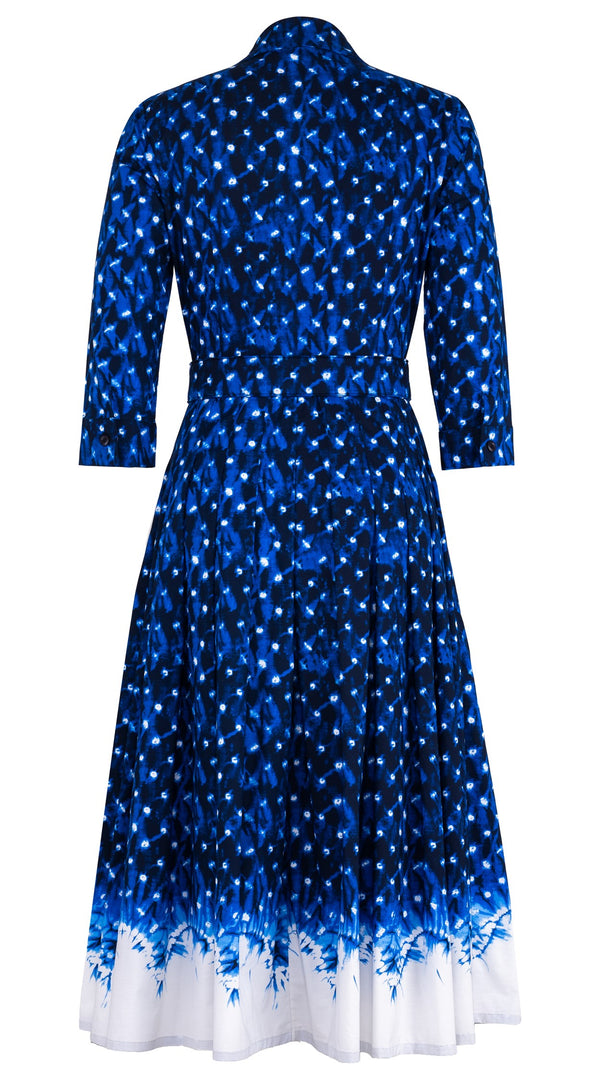 Audrey Dress #4 Shirt Collar 3/4 Sleeve Midi Length Cotton Musola (Shibori Midnight)