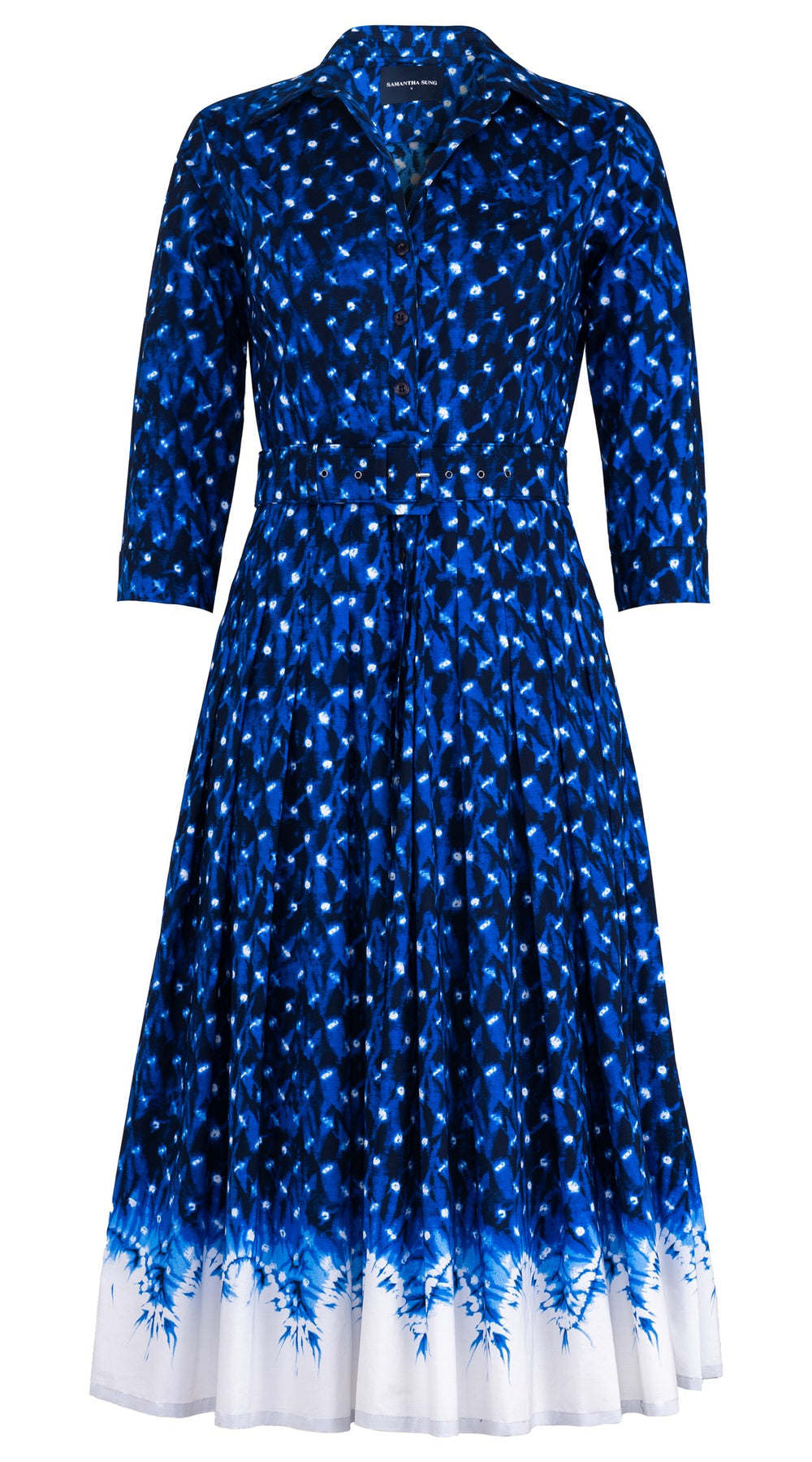 Audrey Dress #4 Shirt Collar 3/4 Sleeve Midi Length Cotton Musola (Shibori Midnight)