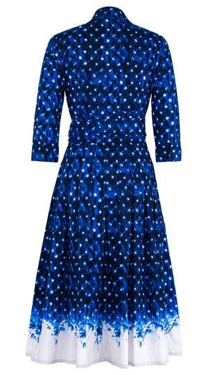 Audrey Dress #4 Shirt Collar 3/4 Sleeve Midi Length Cotton Musola (Shibori Midnight)