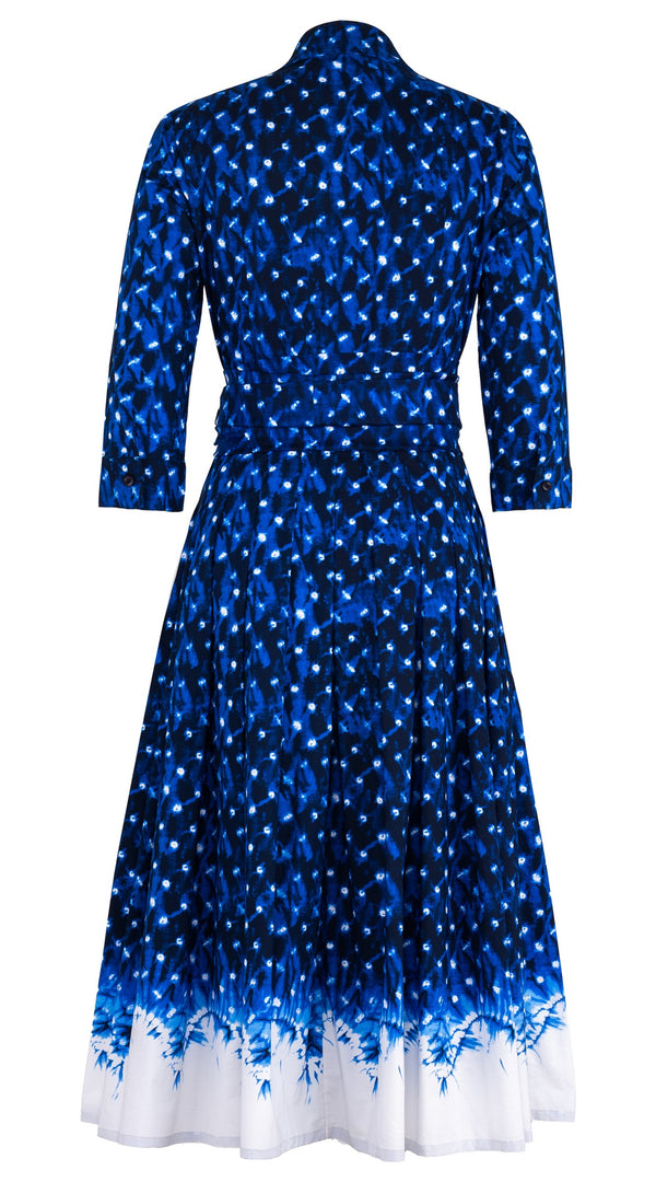 Audrey Dress #4 Shirt Collar 3/4 Sleeve Midi Length Cotton Musola (Shibori Midnight)