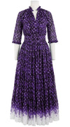 Eden Dress Crew Neck 3/4 Sleeve with Hamilton Belt Maxi Length Cotton Musola (Shibori Midnight Border)