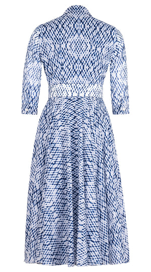 Aster Dress Shirt Collar 3/4 Sleeve Midi Length Cotton Musola (Shibori Nara Diamond)