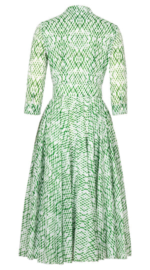 Aster Dress Shirt Collar 3/4 Sleeve Midi Length Cotton Musola (Shibori Nara Diamond)