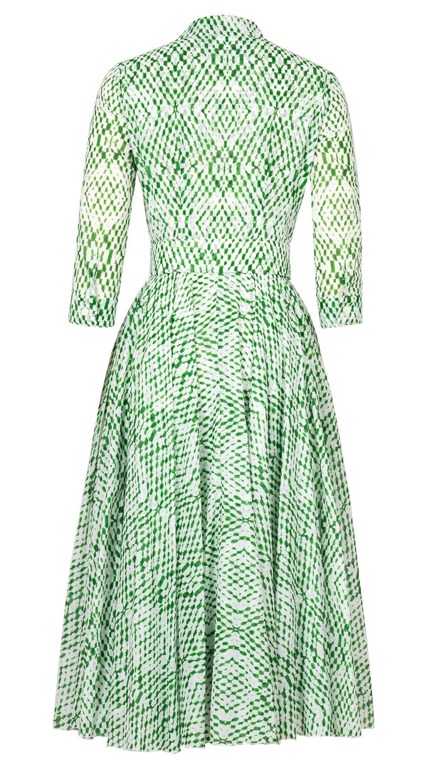 Aster Dress Shirt Collar 3/4 Sleeve Midi Length Cotton Musola (Shibori Nara Diamond)