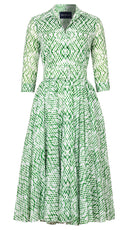 Aster Dress Shirt Collar 3/4 Sleeve Midi Length Cotton Musola (Shibori Nara Diamond)