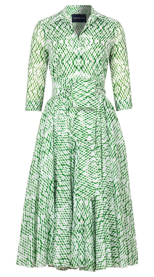 Aster Dress Shirt Collar 3/4 Sleeve Midi Length Cotton Musola (Shibori Nara Diamond)