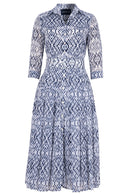 Audrey Dress #4 Shirt Collar 3/4 Sleeve Midi Length Cotton Musola (Shibori Nara Diamond)