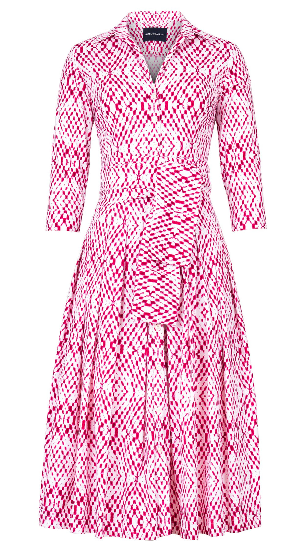 Audrey Dress #2 Shirt Collar 3/4 Sleeve Midi Length Cotton Stretch (Shibori Nara Diamond)