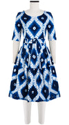 Rachel Dress Boat Neck 1/2 Sleeve Cotton Stretch (Shibori Rhombus)