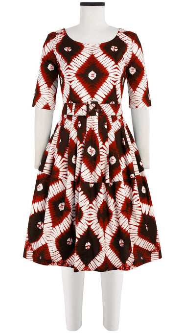 Rachel Dress Boat Neck 1/2 Sleeve Cotton Stretch (Shibori Rhombus)