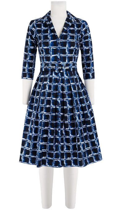 Audrey Dress #1 Shirt Collar 3/4 Sleeve Cotton Stretch (Shibori Square)