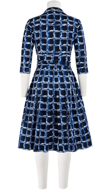 Audrey Dress #1 Shirt Collar 3/4 Sleeve Cotton Stretch (Shibori Square)