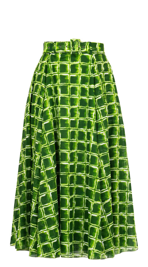 Aster Skirt #1 with Belt Midi Plus Length Cotton Musola (Shibori Square)