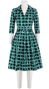 Audrey Dress #1 Shirt Collar 3/4 Sleeve Cotton Stretch (Shibori Square)
