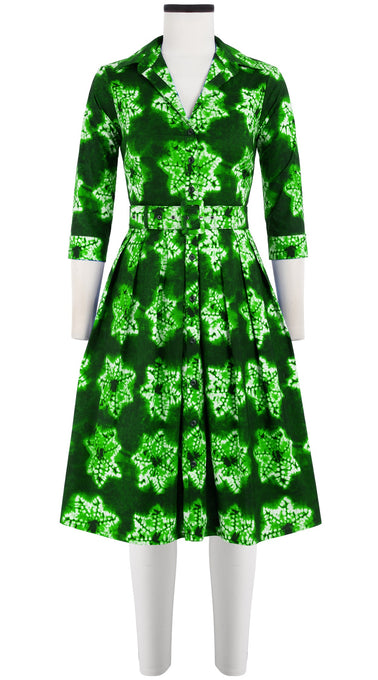 Audrey Dress #1 Shirt Collar 3/4 Sleeve Cotton Stretch (Shibori Star)