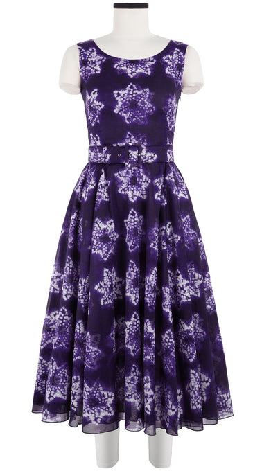 Avenue Dress Boat Neck Sleeveless Midi Length Cotton Musola (Shibori Star)