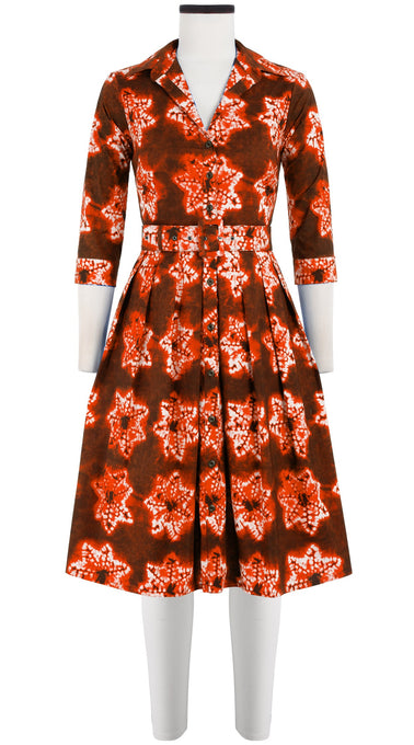 Audrey Dress #1 Shirt Collar 3/4 Sleeve Cotton Stretch (Shibori Star)