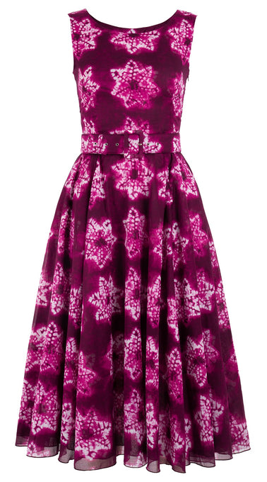 Avenue Dress Boat Neck Sleeveless Midi Length Cotton Musola (Shibori Star)