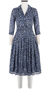 Audrey Dress #4 Shirt Collar 3/4 Sleeve Long Length Cotton Musola (Shibori Stick)