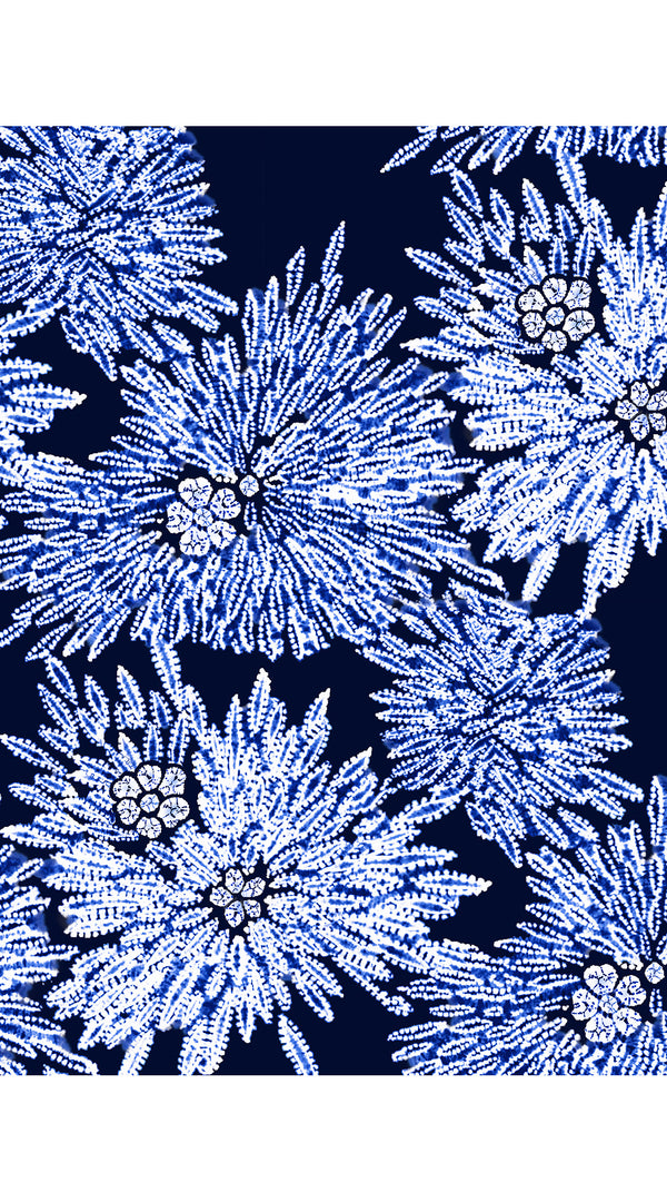 Eden Dress Crew Neck 3/4 Sleeve Maxi Length Cotton Musola (Shibori Sumire)