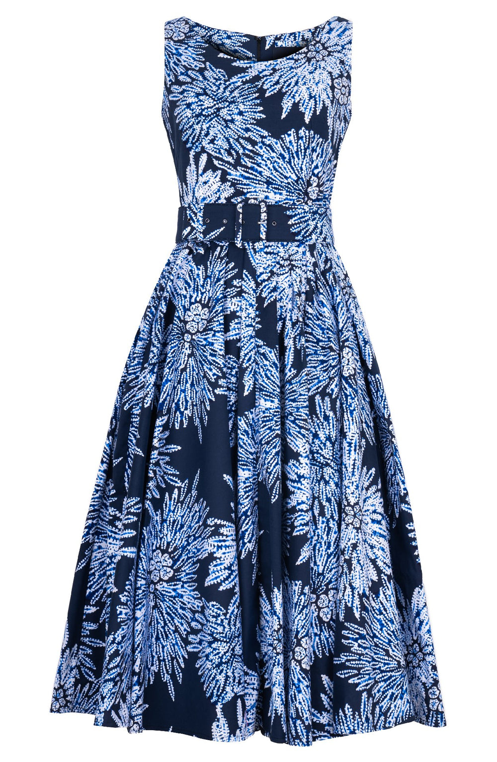 Abelia Dress Boat Neck Sleeveless Midi Length Cotton Stretch (Shibori Sumire)