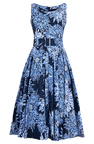 Abelia Dress Boat Neck Sleeveless Midi Length Cotton Stretch (Shibori Sumire)