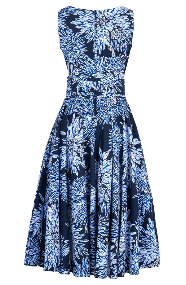 Abelia Dress Boat Neck Sleeveless Midi Length Cotton Stretch (Shibori Sumire)